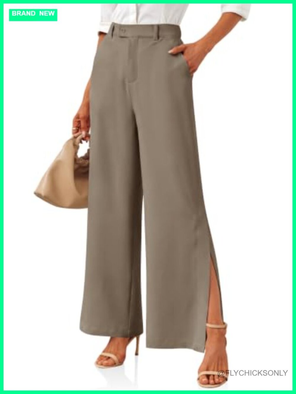 High Waisted Wide Leg Dress Pants Side Split Work Trousers